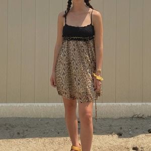 Vintage lace and animal print babydoll dress